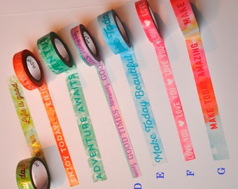 Washi with Words, Washi Tape Samples #1 - For Your Planner, Crafts, Journal, Scrapbook, Bullet Journal, Bujo, Etc.