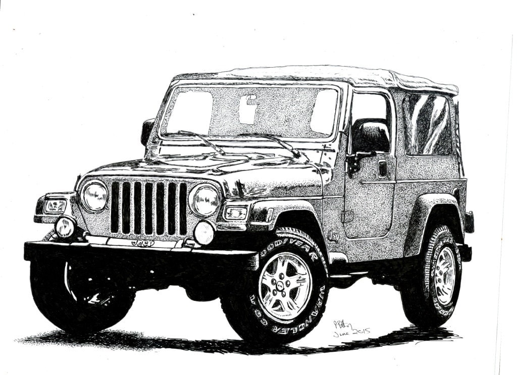 Cj Scribble Drawing : Pen ink drawing a jeep wrangler