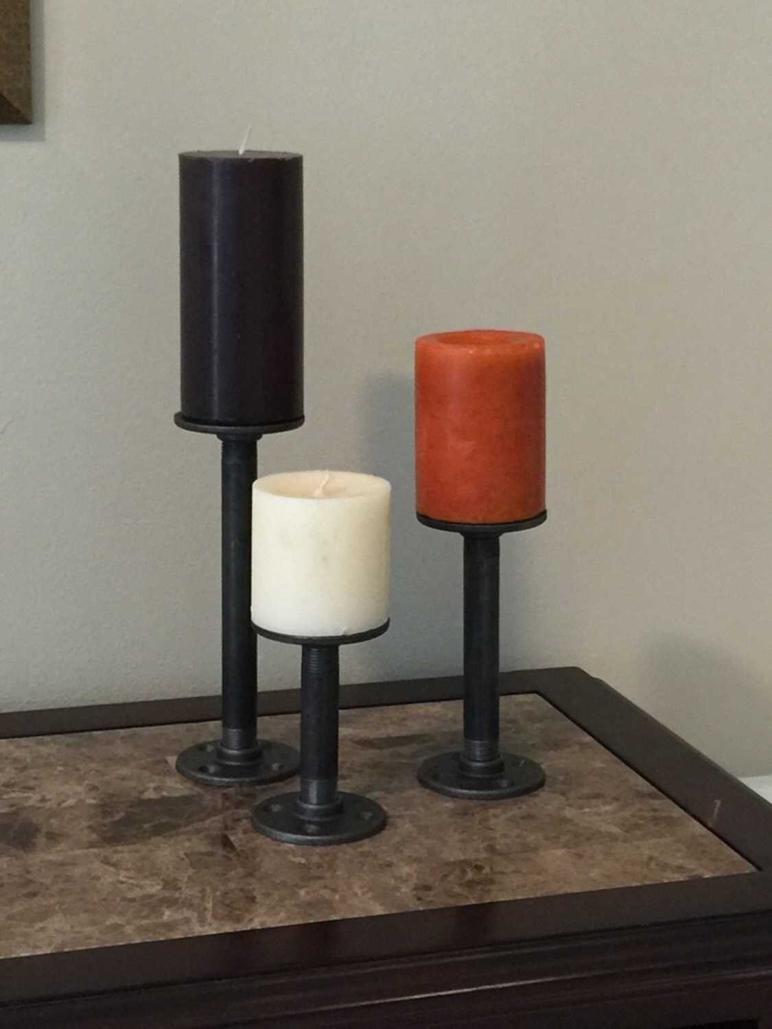 Industrial pipe candle holder Pillar candle holder by RusticPipeCo