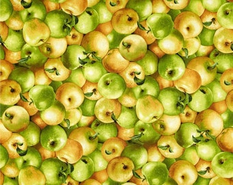Fruit Fabric, Vegetable Fabric: Farmer's Market - Farmer John's Apple Organic Apples Packed 100% cotton fabric by the yard 36"x44" (N505)