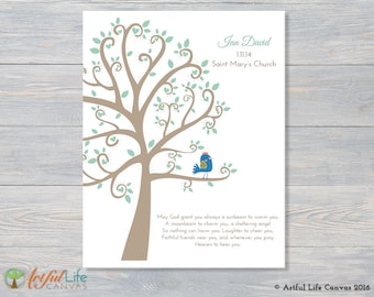 BAPTISM GIFT for BOY, Personalized Baptism Canvas Wall Art, Canvas Nursery Art, Baptism Tree Canvas Print