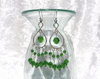 Fern green Swarovski crystal chandelier earrings