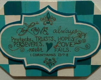 Love Scripture Magnet pyrography and paint