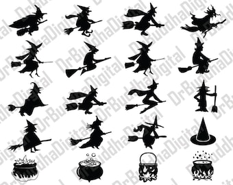 Halloween Witch SVG Collection - Halloween Witches DXF - Halloween Witch Clipart - Svg Files for Silhouette Cameo or Cricut