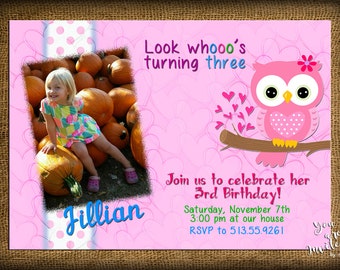 Items similar to Pink Owl Birthday- Printable Invitation on Etsy