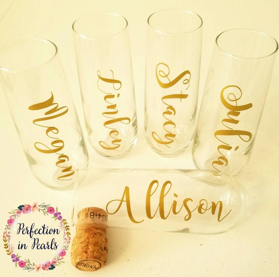 Personalized Stemless Champagne Glasses Bridesmaids Ts