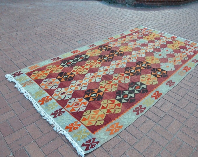 floor rug, kilim rug, turkish kilim rug, pattern rug, vintage turkish rug, tribal rug, anatolian rug, boho decor, bohemian furniture