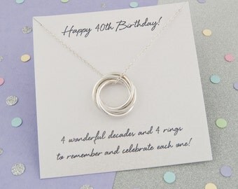 40th Birthday Gift For Her, 40th Birthday Gift Ideas, 40th Birthday Gift For Mum - Handmade '4 Rings For 4 Decades' Russian Ring Necklace