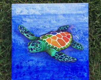 Items Similar To Florida Sea Turtle Acrylic Painting Print On Etsy