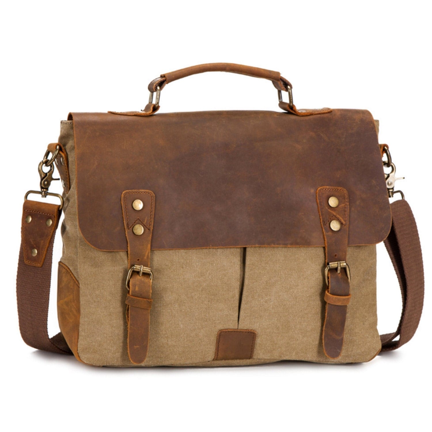 Waxed Canvas Messenger Bag / Leather Messenger Bag / Laptop