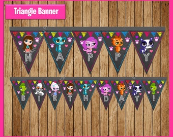 Littlest Pet Shop chalkboard Triangle Banner instant download, Printable Littlest Pet Shop Banner, chalkboard Pet Shop triangle Banner