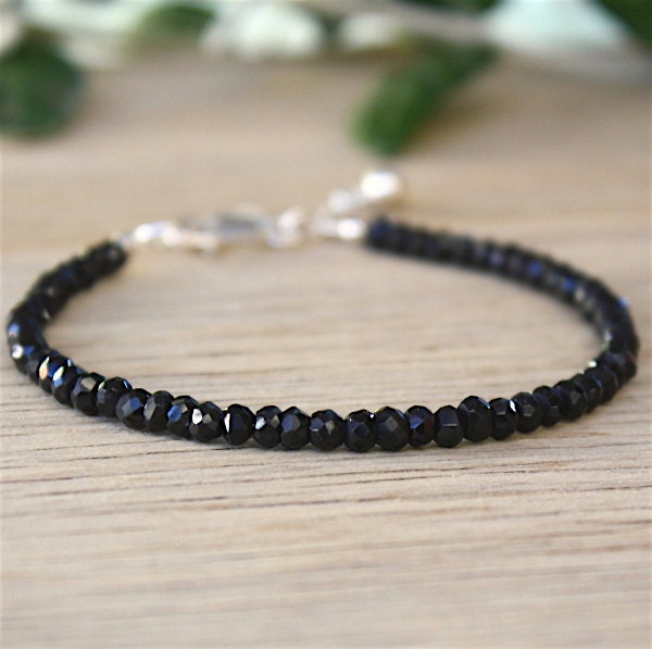 superb bracelet faceted black spinel gems stones