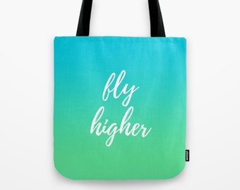 Cute Tote Bags, Motivational Quotes, Large Bag, Reusable Grocery Bag, Beach Tote Bag, Womens Totes, Blue Ombre, Green Purse