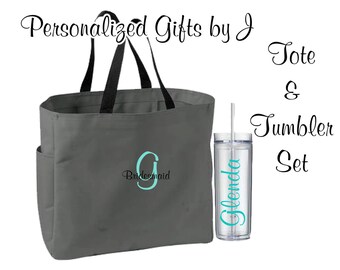 7 Totes and Tumblers, Bridesmaid Gifts, Bridesmaid Bags, Skinny Tumblers, Bridesmaids Totes and Tumbler Set, Bridal Party Gift, Wedding Bag