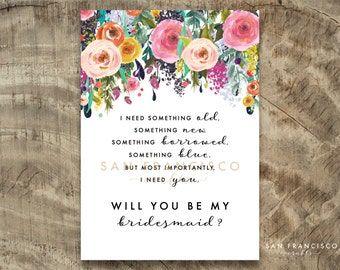 Will you be my BRIDESMAID Card | Size A7 or 5x7, Flat and Folded Card, Bridesmaid Proposal | Ashley |Printable PDF, Instant Download