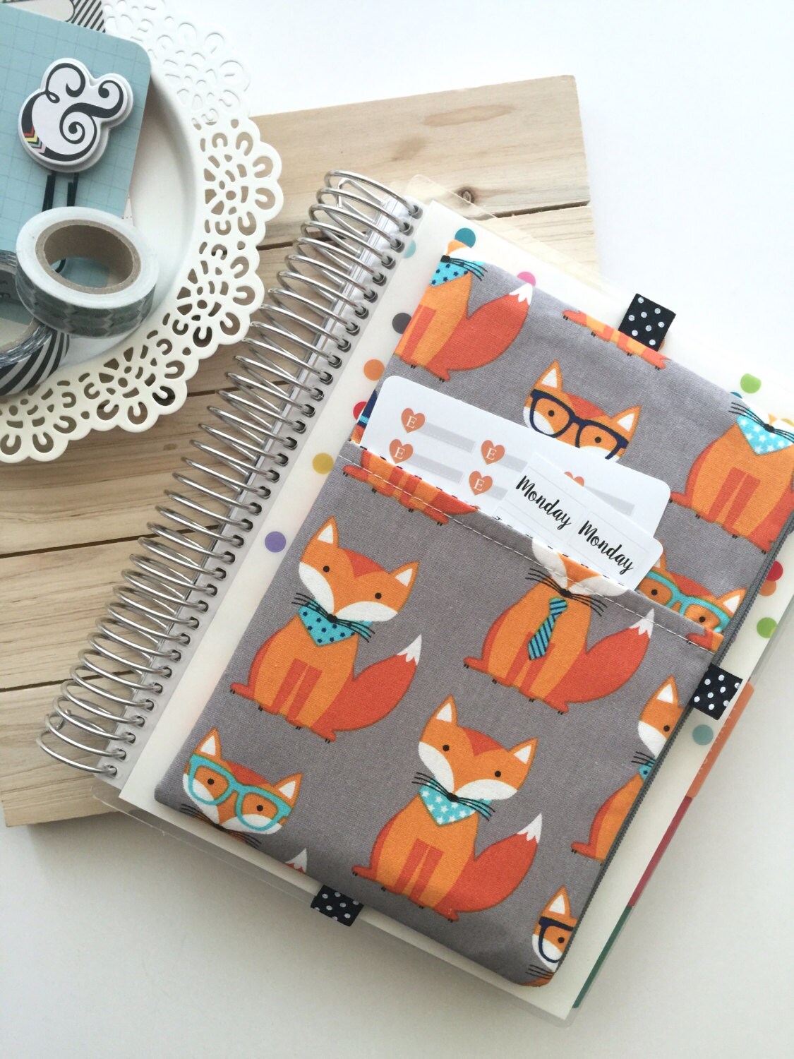 Fox Print Zipper Pouch Planner Pouch Planner Band School