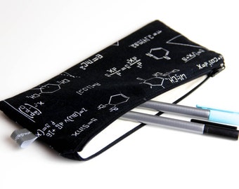 Pencil case - maths - mathematics - molecules - equations - chemistry - science - black - white - pencils -- Science -Father's Day