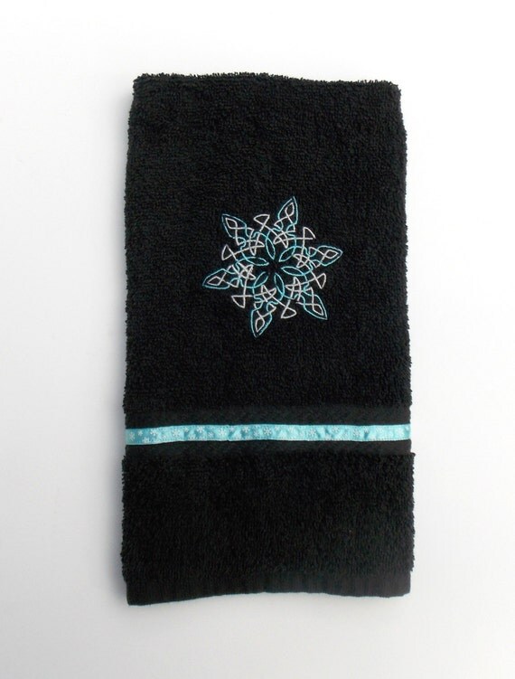 Celtic Snowflake Black Hand Towel Christmas Bath Decor