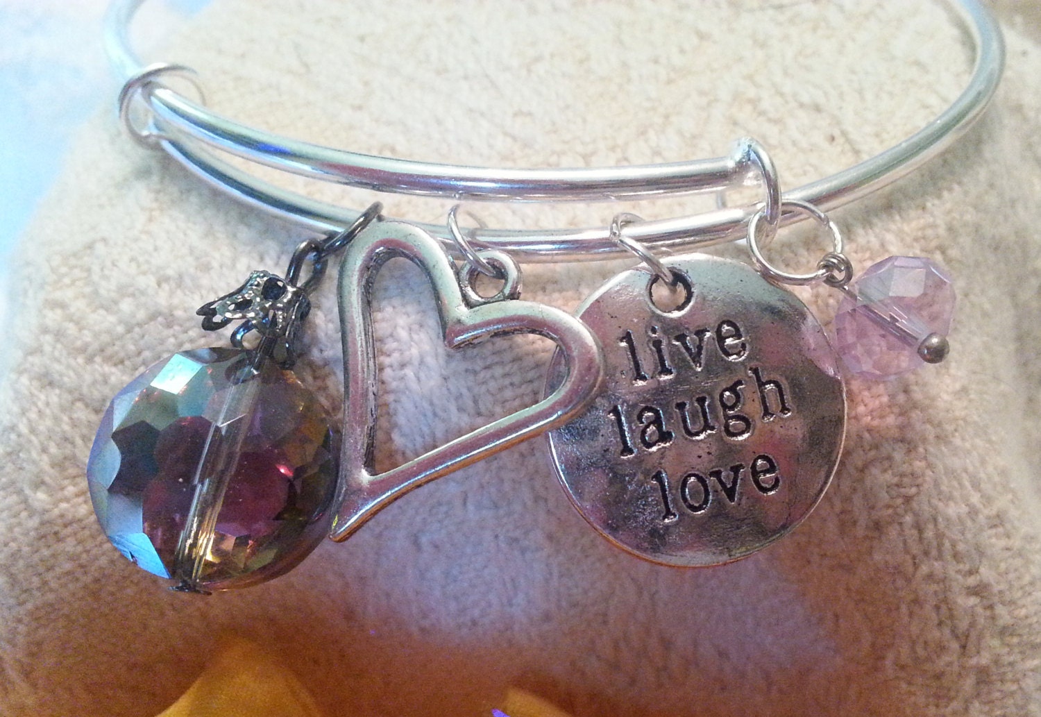 Modern charm bracelet stackable Live Laugh Love heart