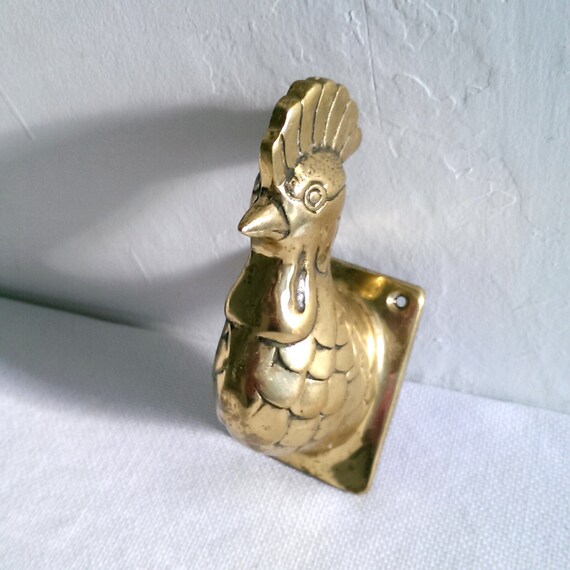Vintage Brass Rooster Wall Hook Kitchen Towel by StudioSeaGlass