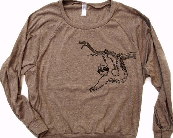 Gift for Women, Graphic Tee, Sloth Sweatshirt, Brown Tri blend, Scoop neck tee, Sloth shirt, Yoga Pullover, Lounge top,