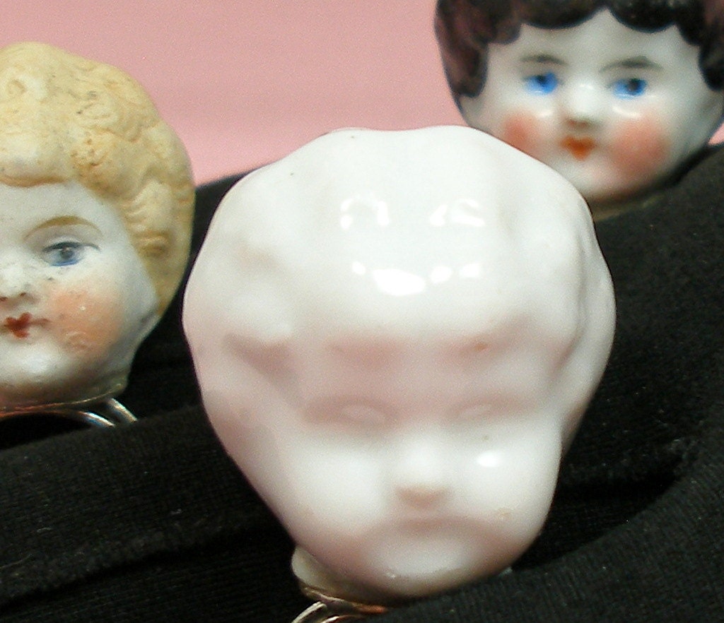 Haunted DOLL ring Victorian china head on sterling silver