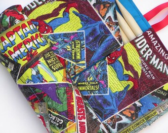 double pointed knitting needle case - knitting needle organizer - dpn needle case - 28 pockets - holds sizes 1 -15 - marvel heroes
