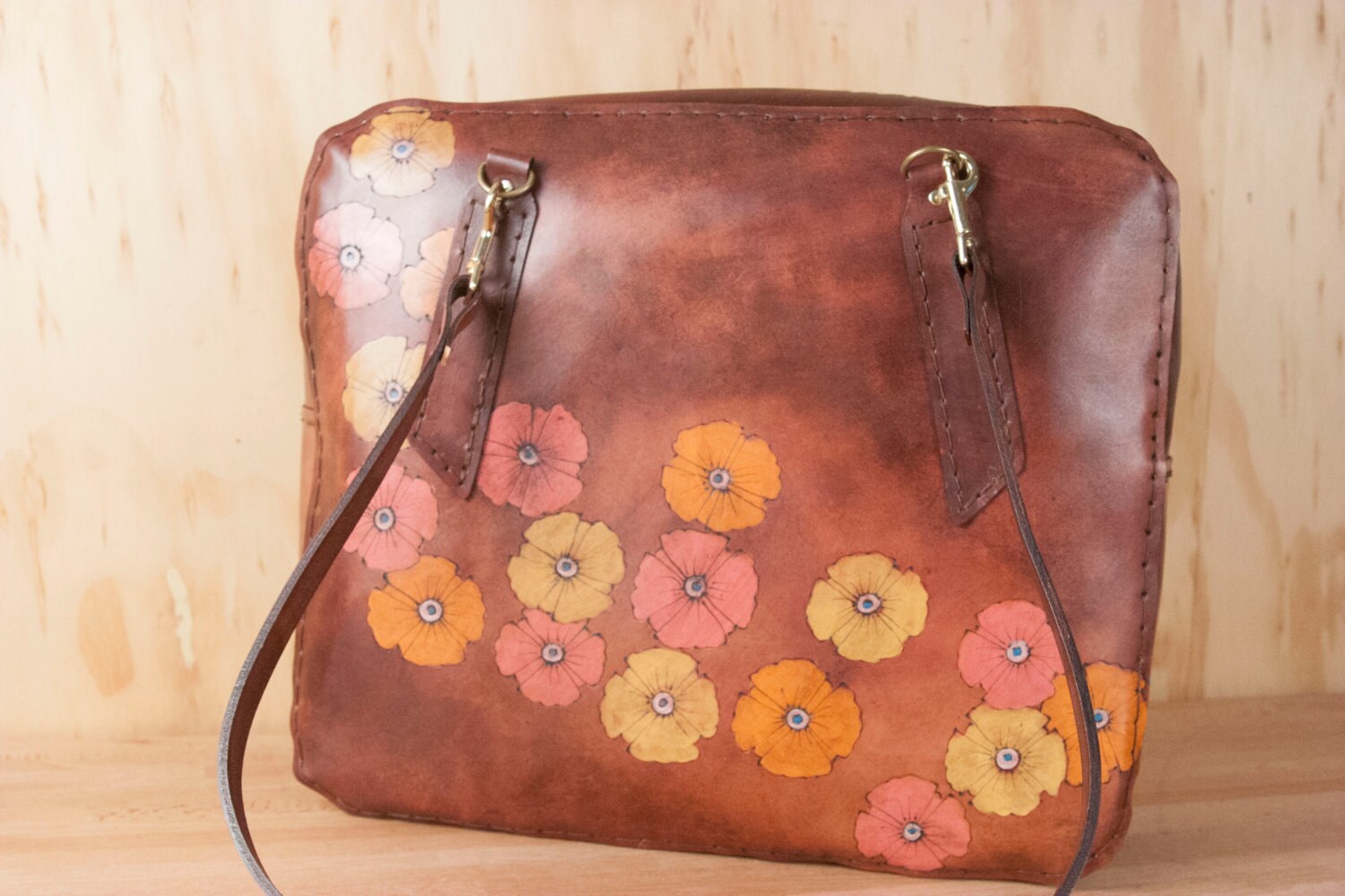 Leather Purse Handbag Flower Purse Travel Bag