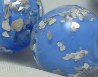 Handmade Glass Lampwork Beads, "Periwinkle/Glitter", 11mm round focal filler functional art