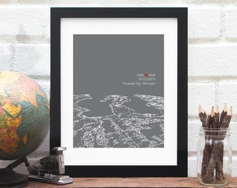 Traverse City, Michigan Skyline Personalized Wedding Gift, First Anniversary Gift, Michigan art, Personalized Engagement Gift - 8x10 Print