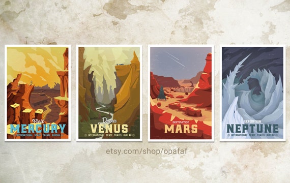 4 Pack Planet Travel Posters Wpa Style 13x19