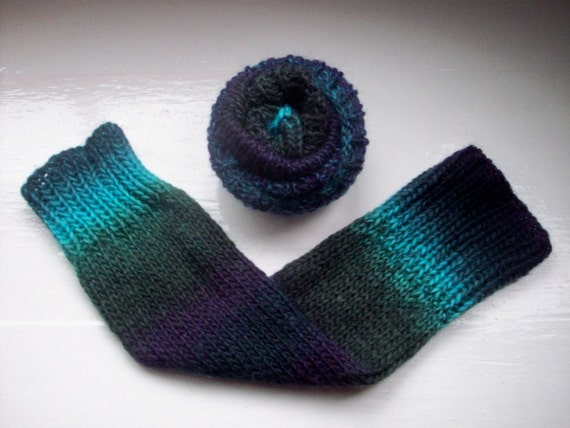 Longer leg warmers, pure wool, soft, warm, hand knitted, charcoal grey,dark purple, teal