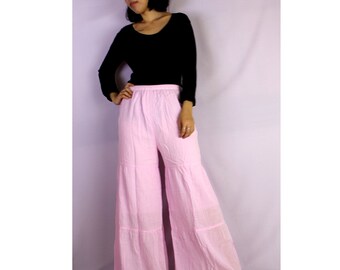 Boho Sweet Soft Cotton Long Ruffle Summer Elastic Waist Wide Legs Pants S-L (H)