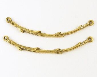Twig Necklace Pendant Antique Gold Tree Branch Necklace Pendant Textured Metal Curved Bar Necklace Finding |NU2-8|2 XN