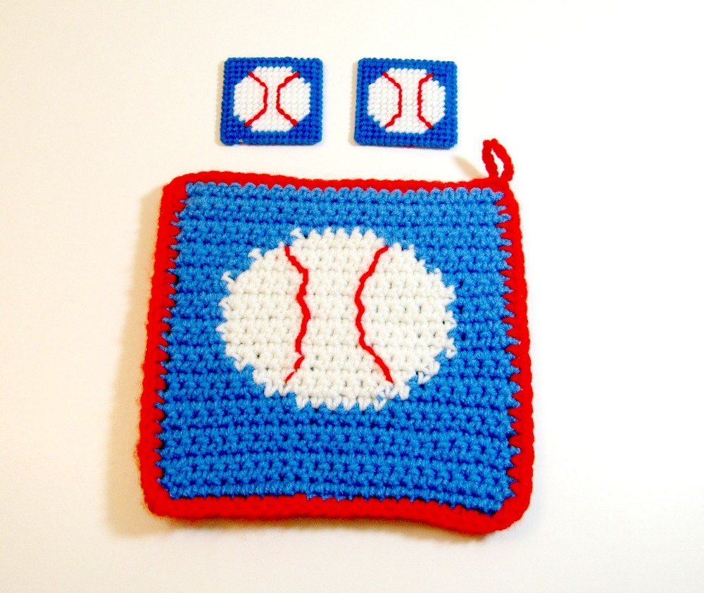 Baseball Kitchen Combo Potholder w/Baseball Image and Two