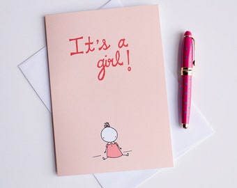 Its a girl - Cest une petite fille - Greeting Card - illustration - 5x7"