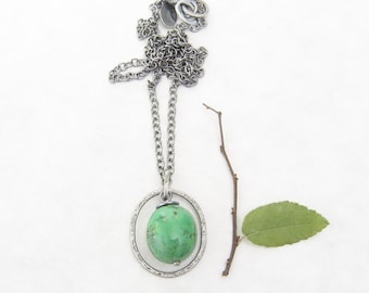 turquoise and silver pendant necklace, rustic oxidized necklace, green turquoise necklace
