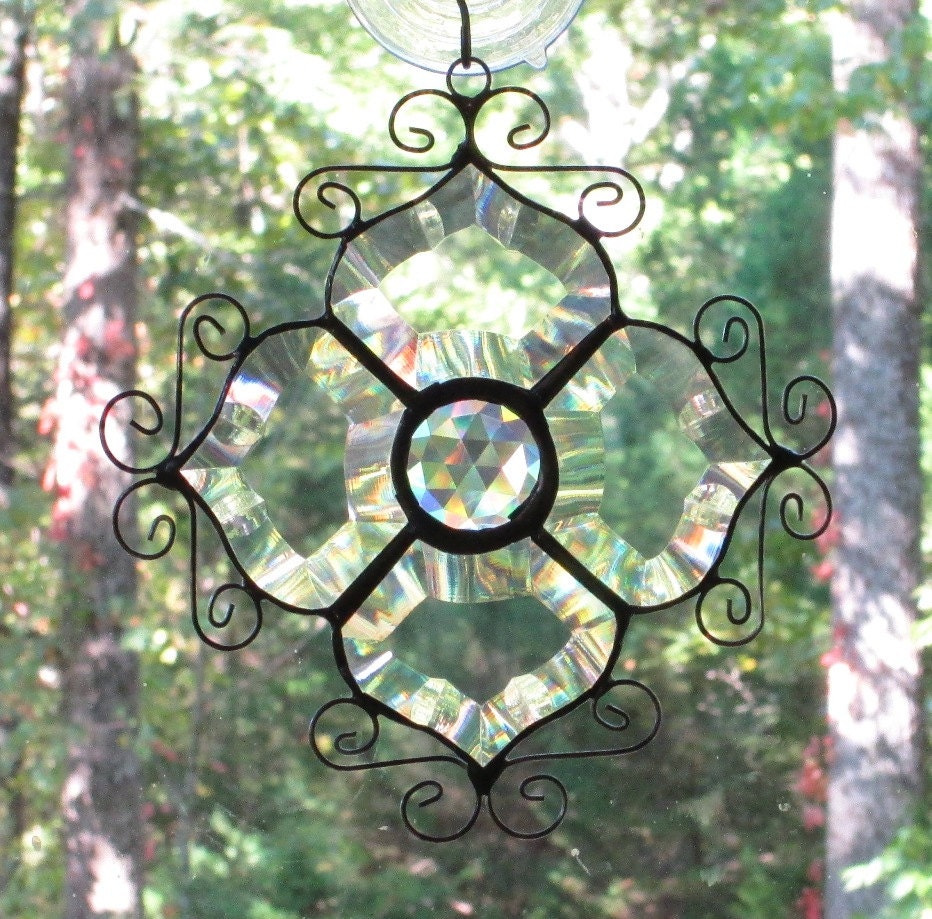 Stained Glass Suncatcher Clear Beveled Victorian Flower