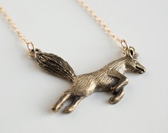 Fox Necklace - Fox Jewelry - Animal Jewelry - Wildlife Necklace - Fox Charm - Carved Fox - Jumping Fox - Animal Necklace - Charitable Gift