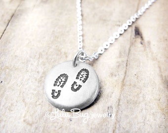 Tiny hiking boot necklace, boot print hiking necklace, hiking jewelry, backpacking necklace, backpacker jewelry, camping, trekking, hike