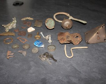 Vintage Scrap Destash for Assemblage, Found Items, Rusty Metal, Brass, Iron, Steampunk Supply, Jewelry Supply, Sculpture Supply