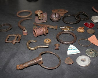 Vintage Scrap Destash for Assemblage, Found Items, Rusty Metal, Brass, Iron, Steampunk Supply, Jewelry Supply, Sculpture Supply