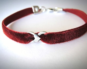 Velvet choker Sterling Heart bracelet Red Velvet bracelet heart bracelet red bracelet friendship anniversary graduation festival mothers day