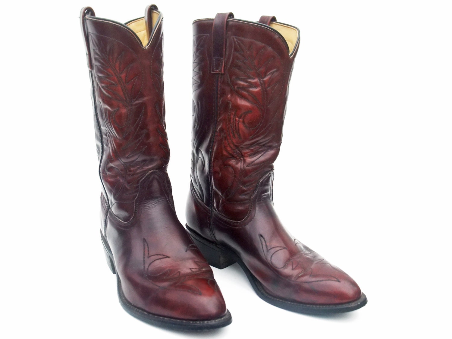 Vintage Cowboy Boots Men's Size 11 Burgundy Leather Pull