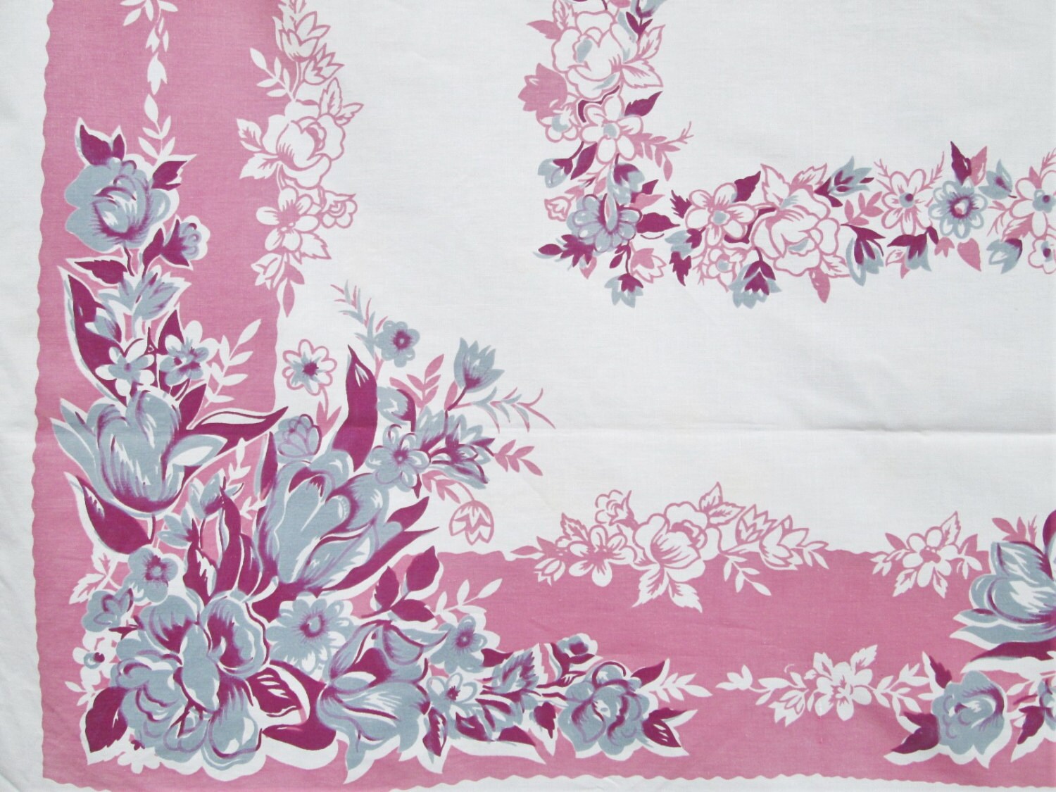 RESERVED Vintage Tablecloth Pink Purple Floral Tulips Kitchen