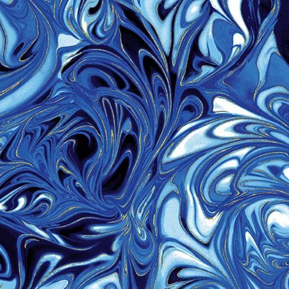 Marble Blue Gold Rhapsody in Blue Benartex Fabric 1 yard
