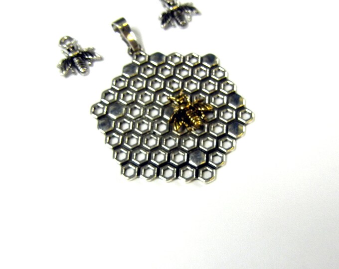 Set of Two-tone Honeycomb and Bee Pendant and Charms