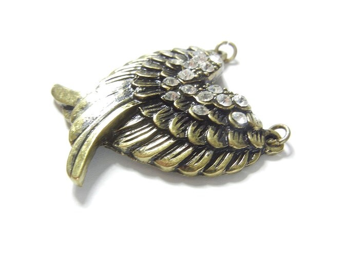 Double Wing Pendant Burnished Gold-tone Rhinestones