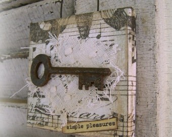 Original Collage Vintage Collage Altered Mixed Media Vintage Skeleton Key Mini Collage Vintage Mixed Media Altered Art Vintage Steampunk