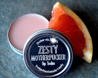 PINK GRAPEFRUIT Lip Balm. Natural Lip Balm. Motherpucker Lip Balm. Funny Lip Balm. Grapefruit Lip Balm. Citrus Lip Balm. Natural Makeup.